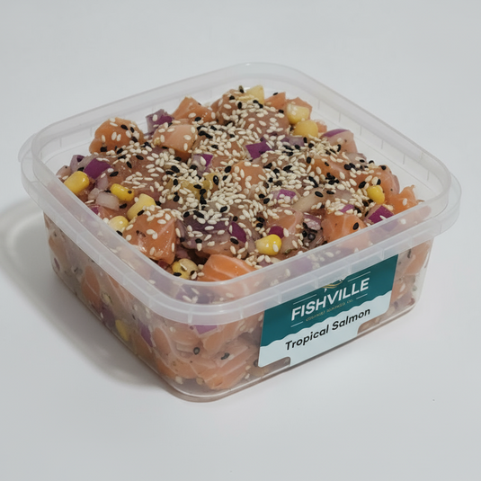 Container of Fishville Tropical Salmon on a white background
